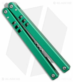 Squid Industries Mako V4.5 Bottle Opener Balisong Trainer Green (4.3" SW) -Kershaw Sales Shop Squid Industries Mako V4.5 Bottle Opener Trainer Inked Green SW BHQ 177514 jr side