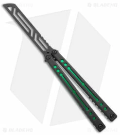 Squid Industries Nautilus Butterfly Balisong Trainer Inked Green Al (4.5" Black)