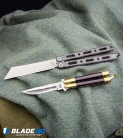 Benchmade 87 Ti Bali-Song Butterfly Knife Titanium (4.5" Satin) 9 Benchmade 87 Ti Bali-Song Butterfly Knife Titanium (4.5" Satin) -Kershaw Sales Shop Vintage Bali Song USA Jody Samson Butterfly Knife Micarta Brass Satin BHQ 68583 kp vintage blanket web