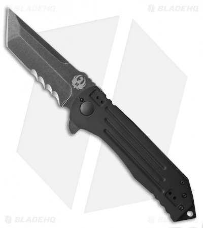 CRKT Ruger Knives 2-Stage Tanto Flipper Knife (4" Black SW Serr) R2102K 1 CRKT Ruger Knives 2-Stage Tanto Flipper Knife (4" Black SW Serr) R2102K