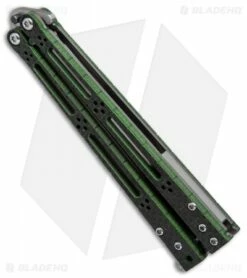 Hom Design Basilisk-R Balisong Butterfly Knife Green Carbon Fiber (4.6" Satin) -Kershaw Sales Shop hom design basilisk R green cf BHQ 37144 er spine