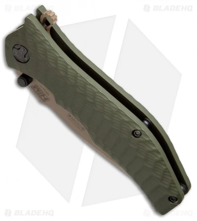 HTM Darrel Ralph Gun Hammer Bowie Spring Assisted Knife OD Green (3.5" FDE) 2 HTM Darrel Ralph Gun Hammer Bowie Spring Assisted Knife OD Green (3.5" FDE) - Image 2
