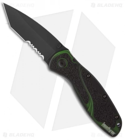 Kershaw Blur Tanto Assisted Opening Knife Green (3.375" Black Serr) 1670BGTST 1 Kershaw Blur Tanto Assisted Opening Knife Green (3.375" Black Serr) 1670BGTST