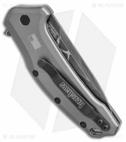 Kershaw Link Drop Point Knife Gray Aluminum (3.25" Damascus) KS1776GRYDAM -Kershaw Sales Shop kershaw link dp gray damascus KS1776GRYDAM BHQ 49209 jr side