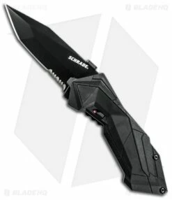 Schrade SCHA3BS Black Tanto MAGIC Spring Assisted Knife (2.9" Black Serr)