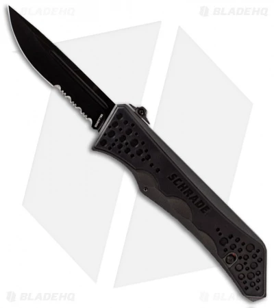 Schrade Drop Point OTF Spring Assisted Knife (3.5" Black Serr) SCHOTF7BS 1 Schrade Drop Point OTF Spring Assisted Knife (3.5" Black Serr) SCHOTF7BS