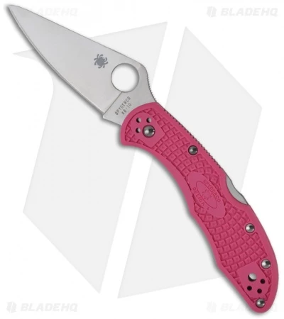 Spyderco Delica 4 Knife Flat Ground Pink FRN (2.88" Satin Plain) C11FPPN -Kershaw Sales Shop spyderco delica flat ground pink c11fppn